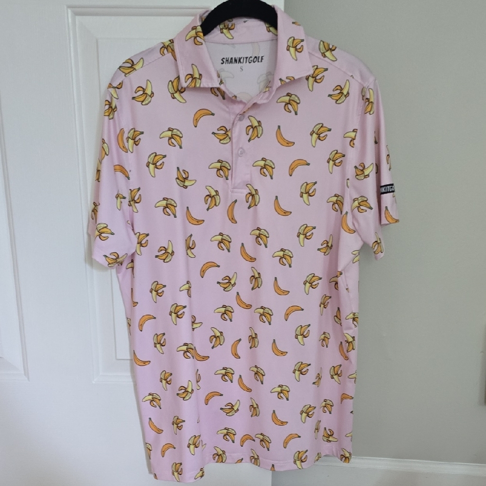 Playful Pink and Yellow Polo Shirt with Banana Print
